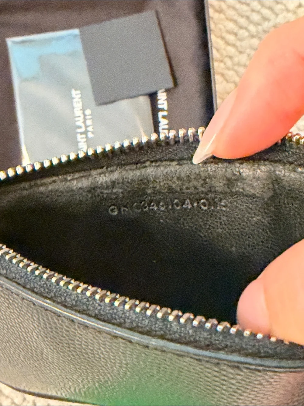 Saint Laurent Black Pebbled Leather Zip Card Case with Gold Logo